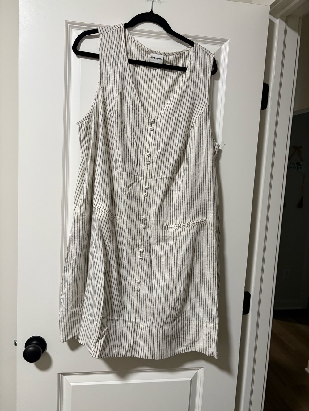 Ava & Viv Cream and Black Striped Sleeveless Button-Front Tunic Dress